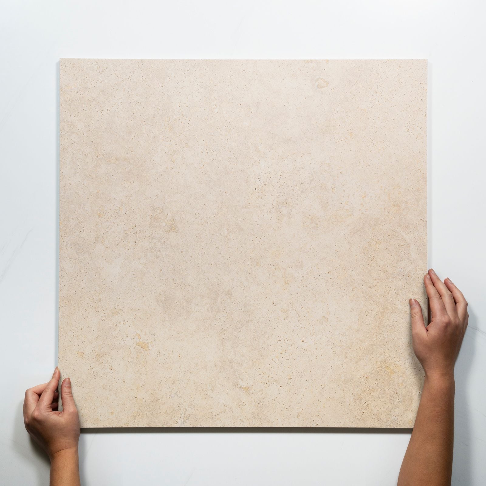 WIth Hand Avorio Cream Travertine Look Matte Porcelain Tile 600 x 600mm CLAIVTG2 - The Blue Space