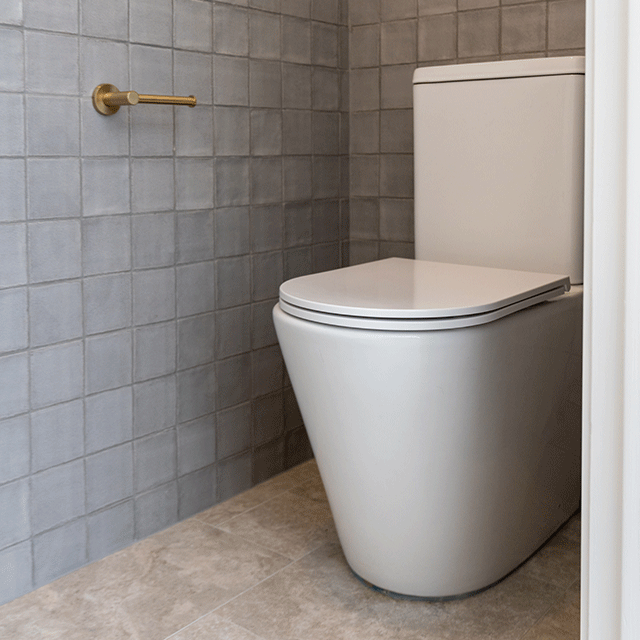 Nickel Grey Dianna Zellige Tile 100 x 100 x 9mm Spanish Ceramic Tile with Bao elegant toilet suite