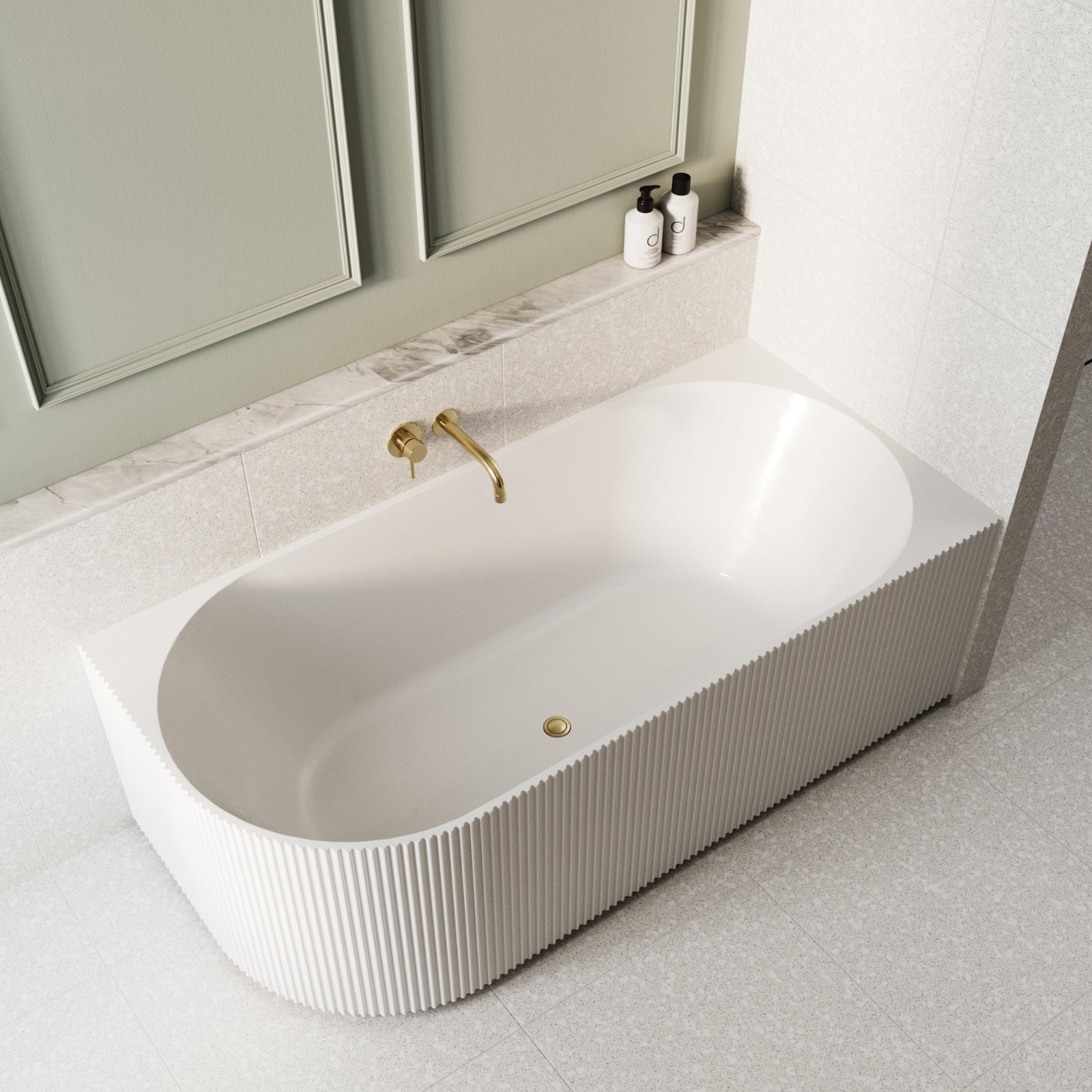 Lifestyle 2 Bao Fluted 1500mm Back to Corner Bath - Matte White - Right Hand Corner BAO100215R - The Blue Space