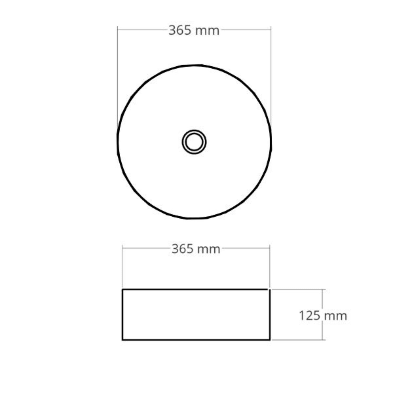 Technical Drawing Bao Round 360mm Above Counter Basin - Matte White BAO10360MW - The Blue Space
