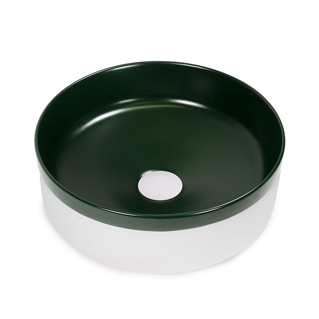 Bao Round 370mm Matte White Texture and Dark Green Above Counter Basin | The Blue Space