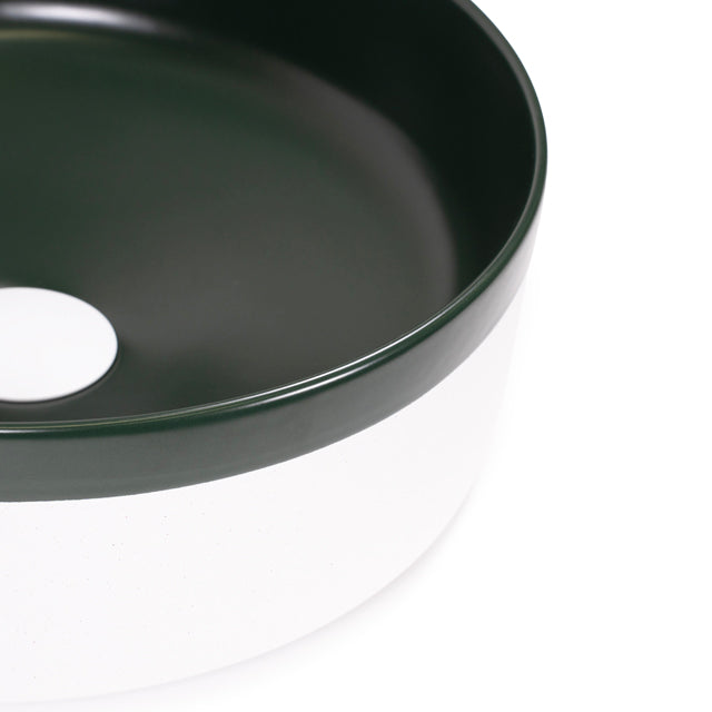 Bao Round 370mm Matte White Texture and Dark Green Above Counter Basin | The Blue Space