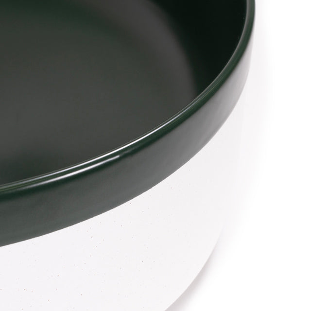 Bao Round 370mm Matte White Texture and Dark Green Above Counter Basin | The Blue Space