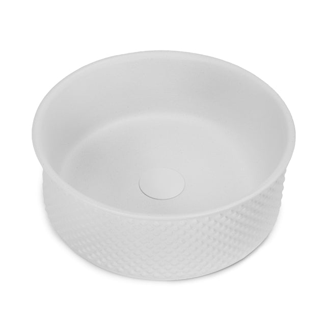 Bao Round 380mm Above Counter Diamond Embossed Basin - Matte White Textured | The Blue Space