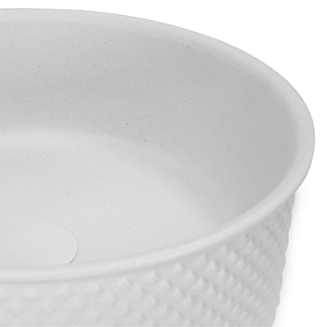 Bao Round 380mm Above Counter Diamond Embossed Basin - Matte White Textured | The Blue Space