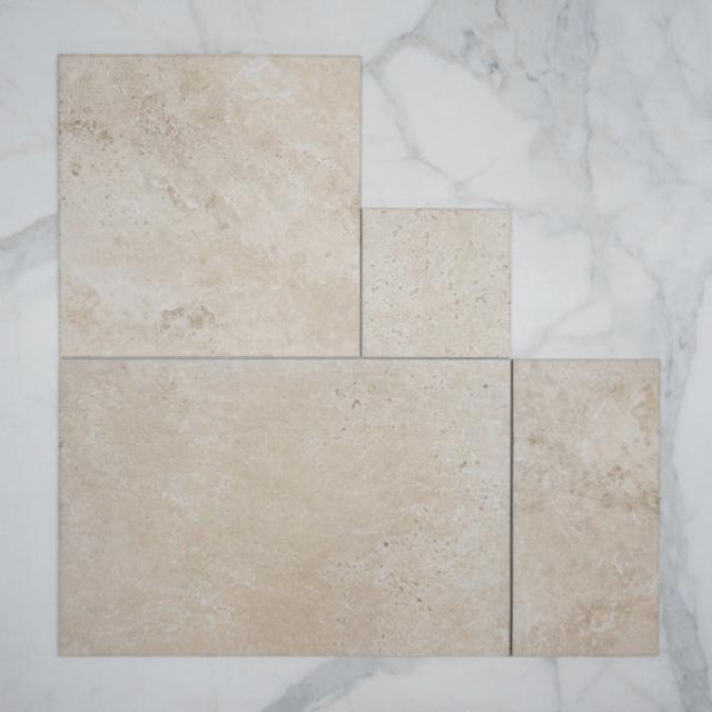 Beige Amara Travertine Tile External French Pattern Porcelain | The Blue Space