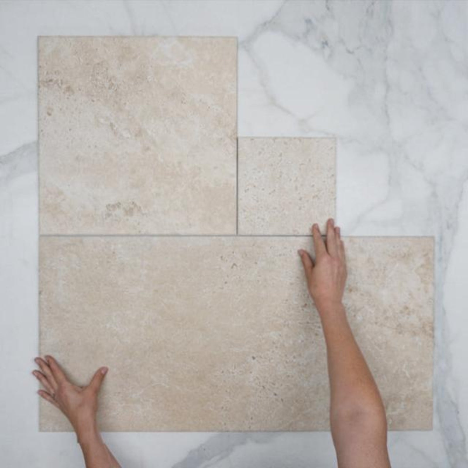 Pattern with Hand Beige Amara Travertine Tile Matt French Pattern Porcelain FPCANBEM - The Blue Space