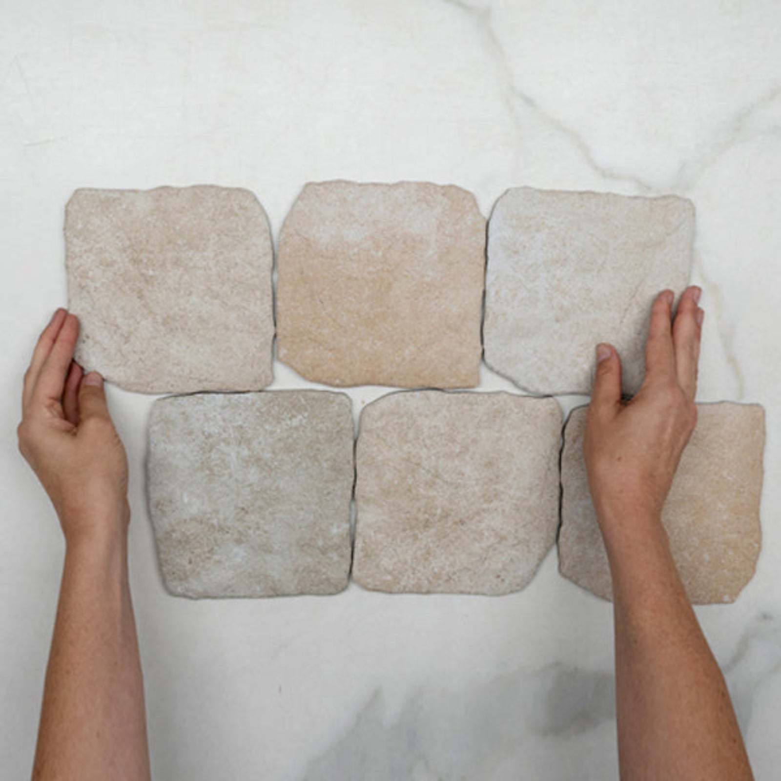 Pattern With Hand Beige Settlers Cobble Stone 150 x 150mm Porcelain - The Blue Space