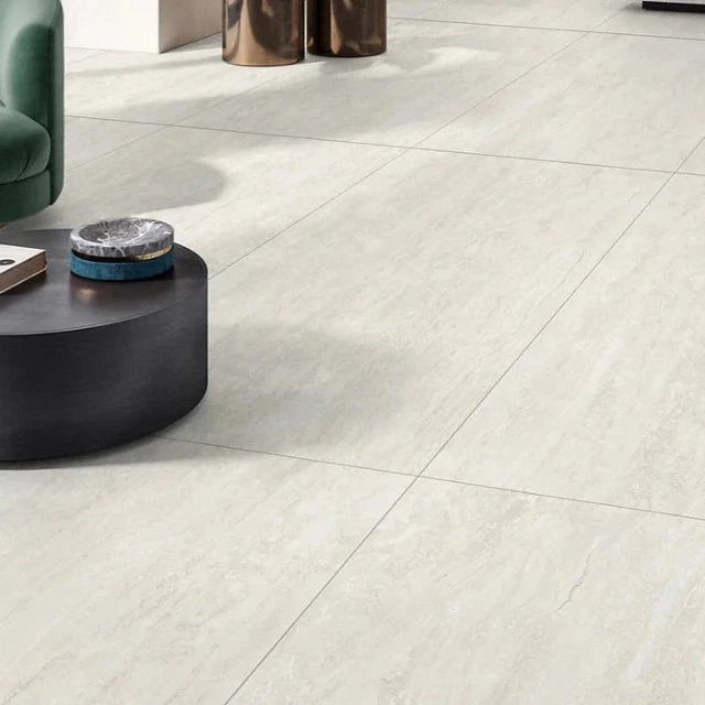 Bianco Josie Cross Cut Travertine Tile Tech grip 300 x 600 x 10mm Porcelain | The Blue Space