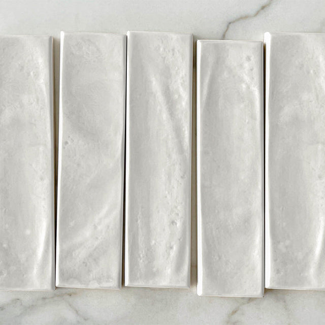 Bianco Rylee Subway Tile Textured Gloss 75 x 300 x 9mm Italian Ceramic | The Blue Space