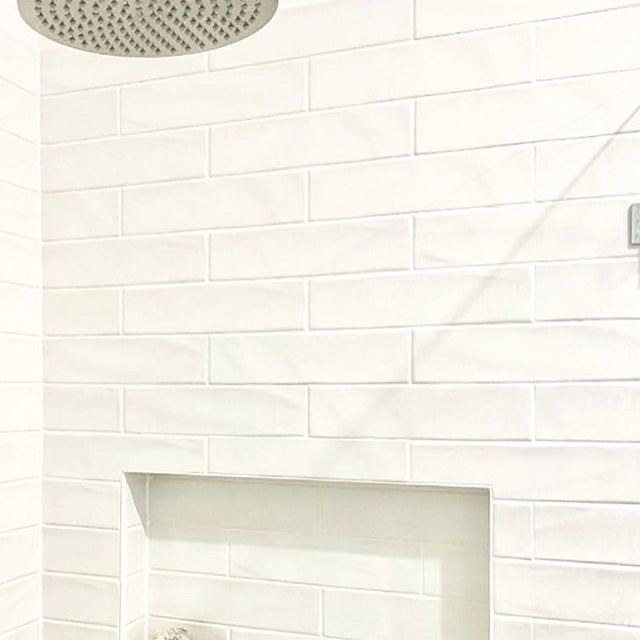 Bianco Rylee Subway Tile Textured Gloss 75 x 300 x 9mm Italian Ceramic | The Blue Space