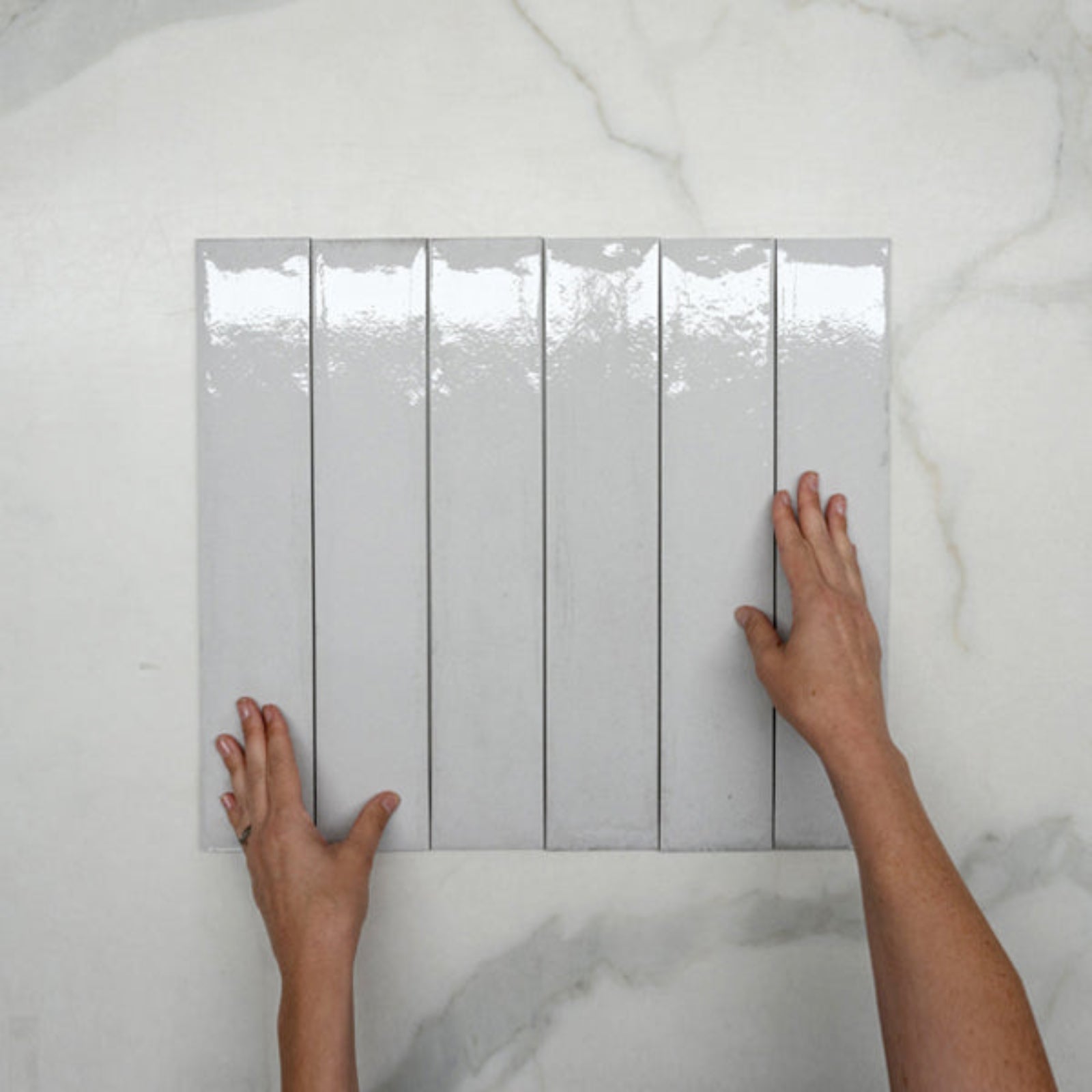 Faces With Hand Bianco Theo Subway Tile 75 x 400mm Italian Porcelain - The Blue Space