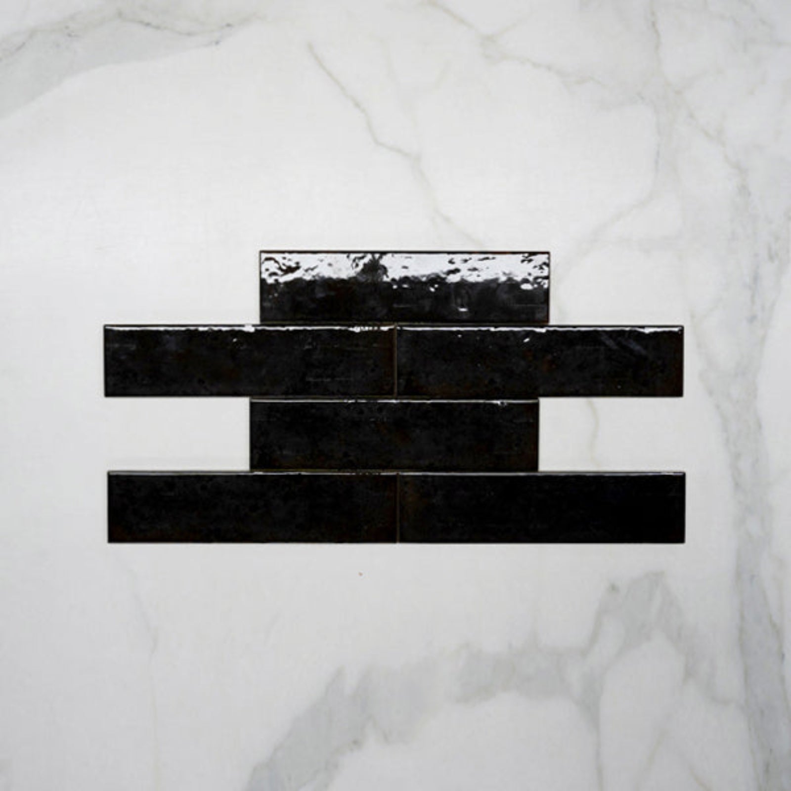 Pattern No Hand Black Andrea Subway Tile Textural Gloss 75 x 300 x 8mm Italian Porcelain - The Blue Space