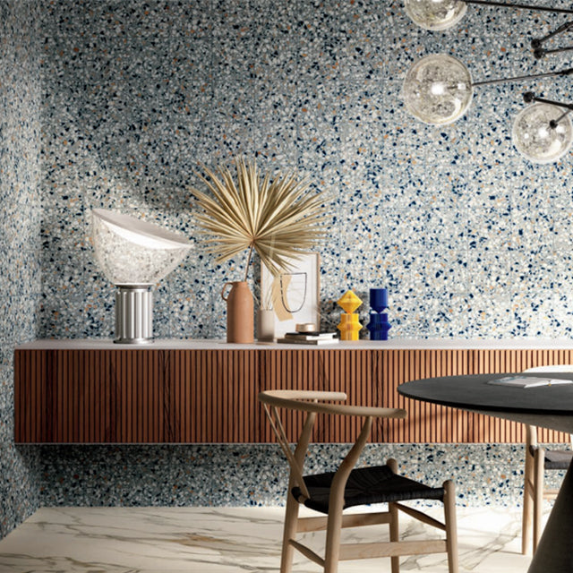 Blue Theo Terrazzo Tile Matt 200 x 200mm Porcelain | The Blue Space