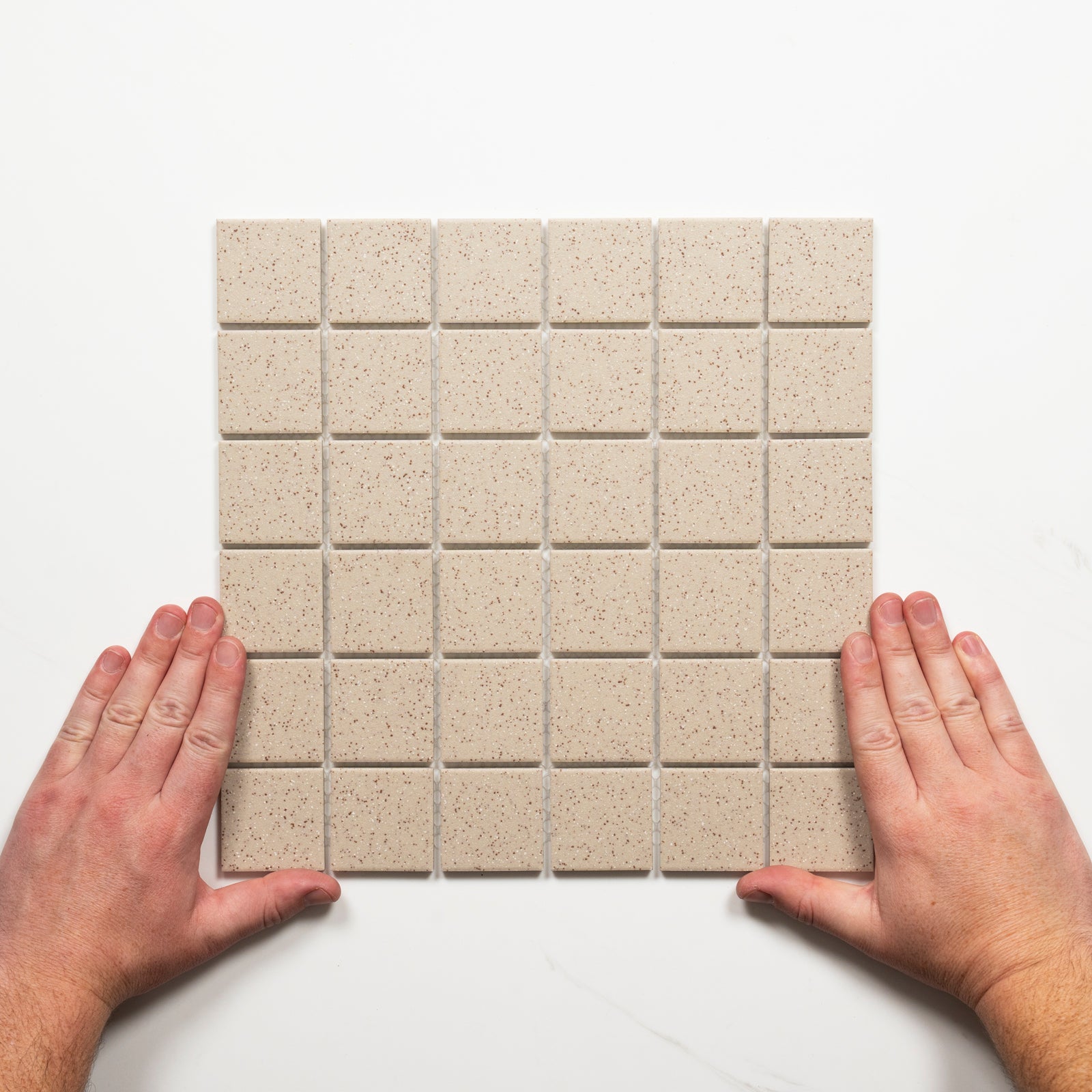 Single With Hand Briq Flecked Linen Unglazed Porcelain Mosaic Tile 48×48mm MOSOASPUNG48 - The Blue Space