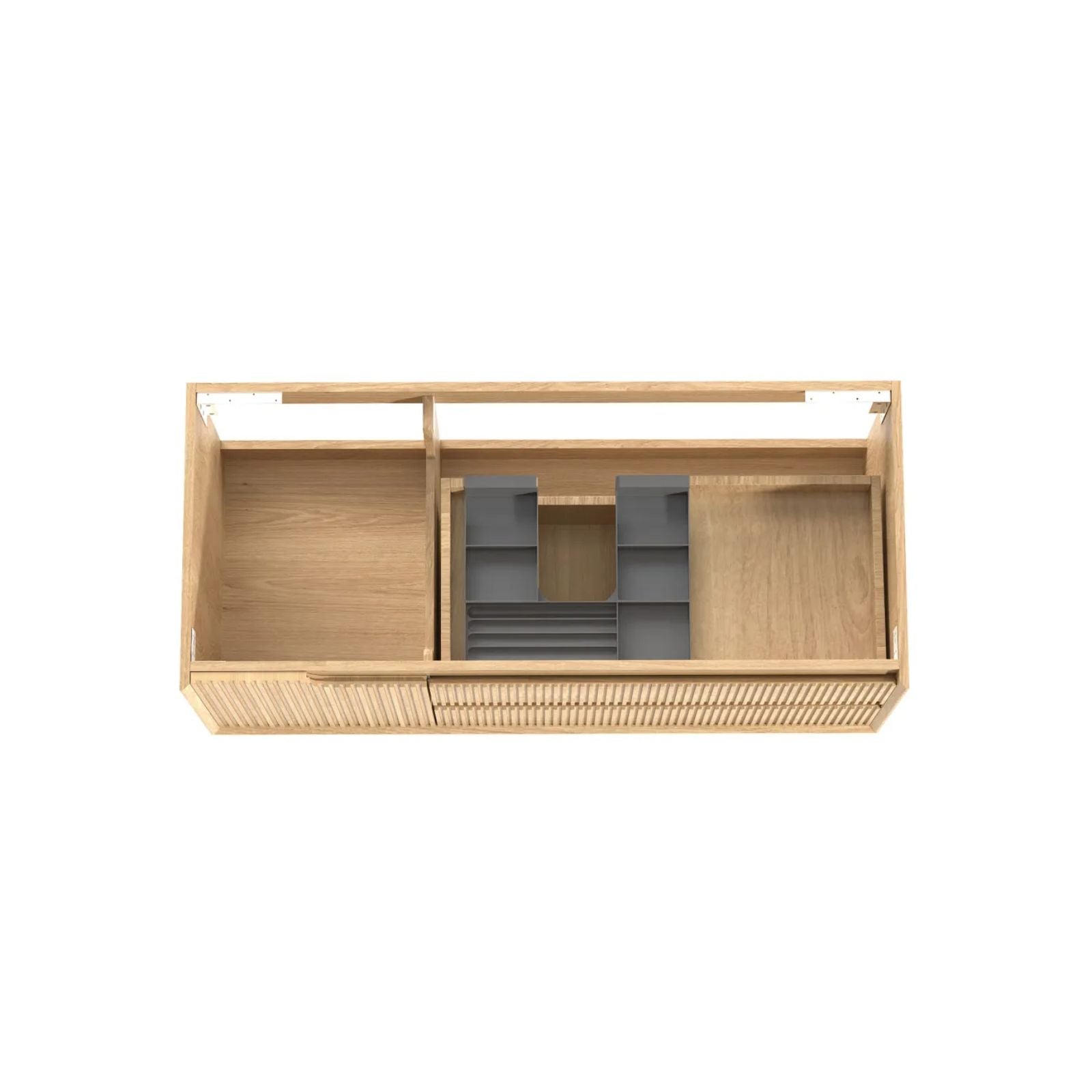 Byron Fluted Woodland Oak Wall Hung Cabinet Only 1200mm Centre Bowl Door and Drawers BYW1200L - The Blue Space