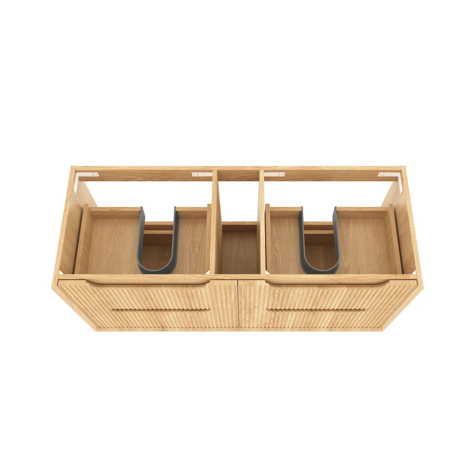 Byron Fluted Woodland Oak Wall Hung Cabinet Only 1200mm Double Bowl All Drawers BYW1200L-D - The Blue Space