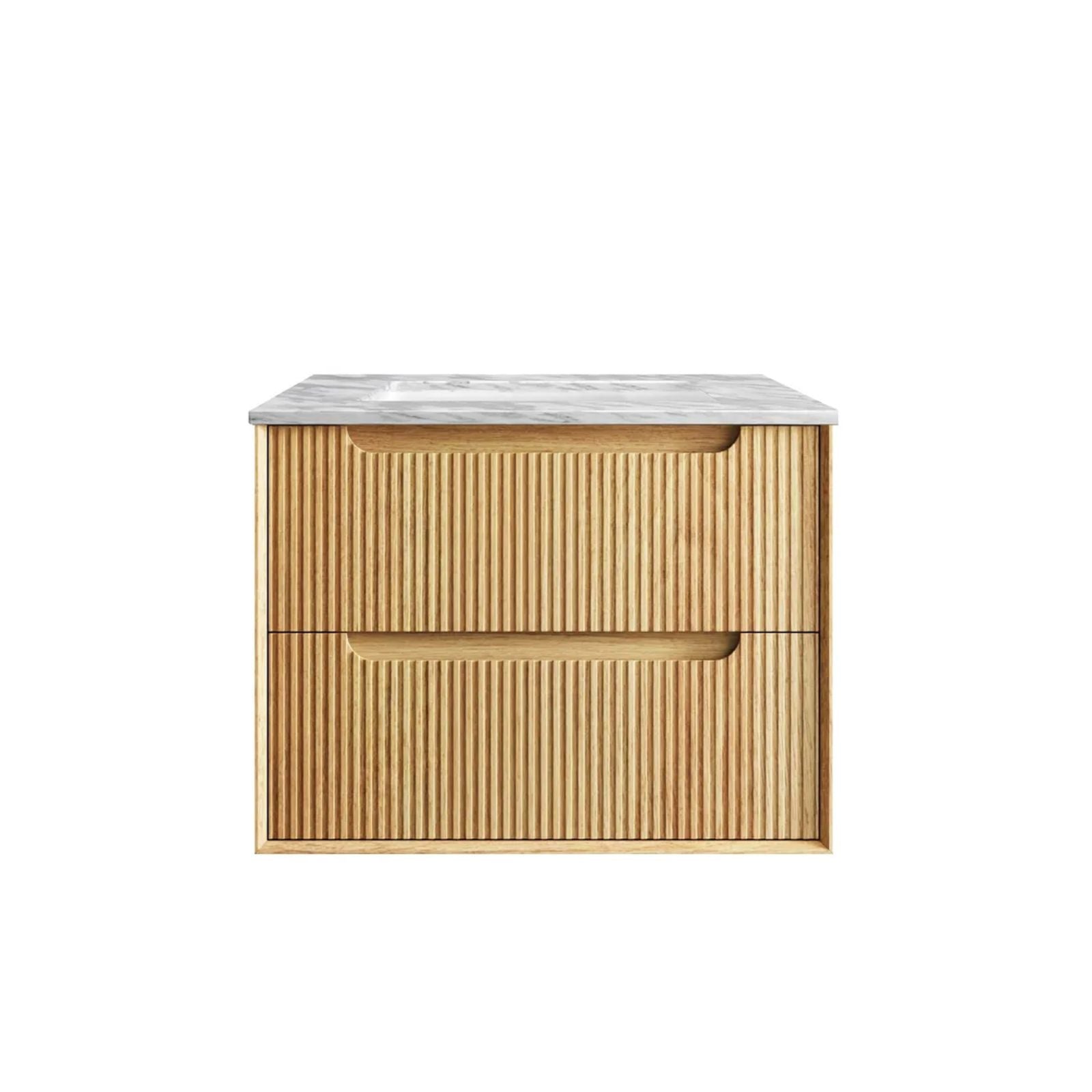 Byron Fluted Woodland Oak Wall Hung Vanity with Undermount Natural Carrara Marble Top & Basin 750mm Centre Bowl BYW750LSTUD-NCA-UB - The Blue Space