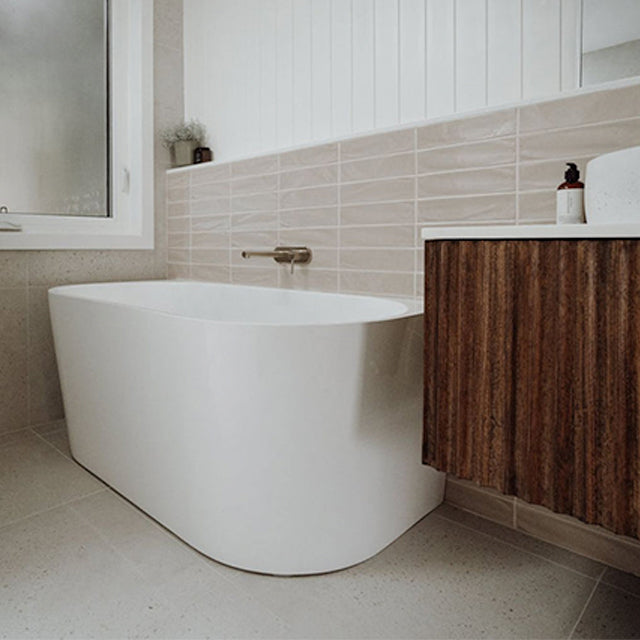 Caramel Rylee Subway Tile Textured Gloss 75 x 300 x 9mm Italian Ceramic | The Blue Space