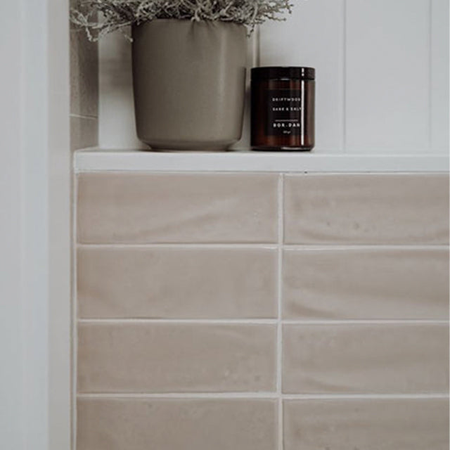 Caramel Rylee Subway Tile Textured Gloss 75 x 300 x 9mm Italian Ceramic | The Blue Space