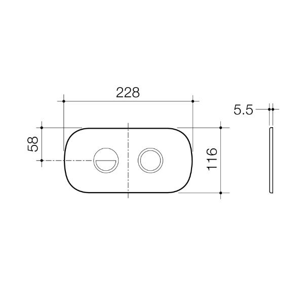 Technical Drawing Caroma Contura II Invisi Series II® Round DC Dual Flush Button Panel - Brushed Brass 848810BB | The Blue Space