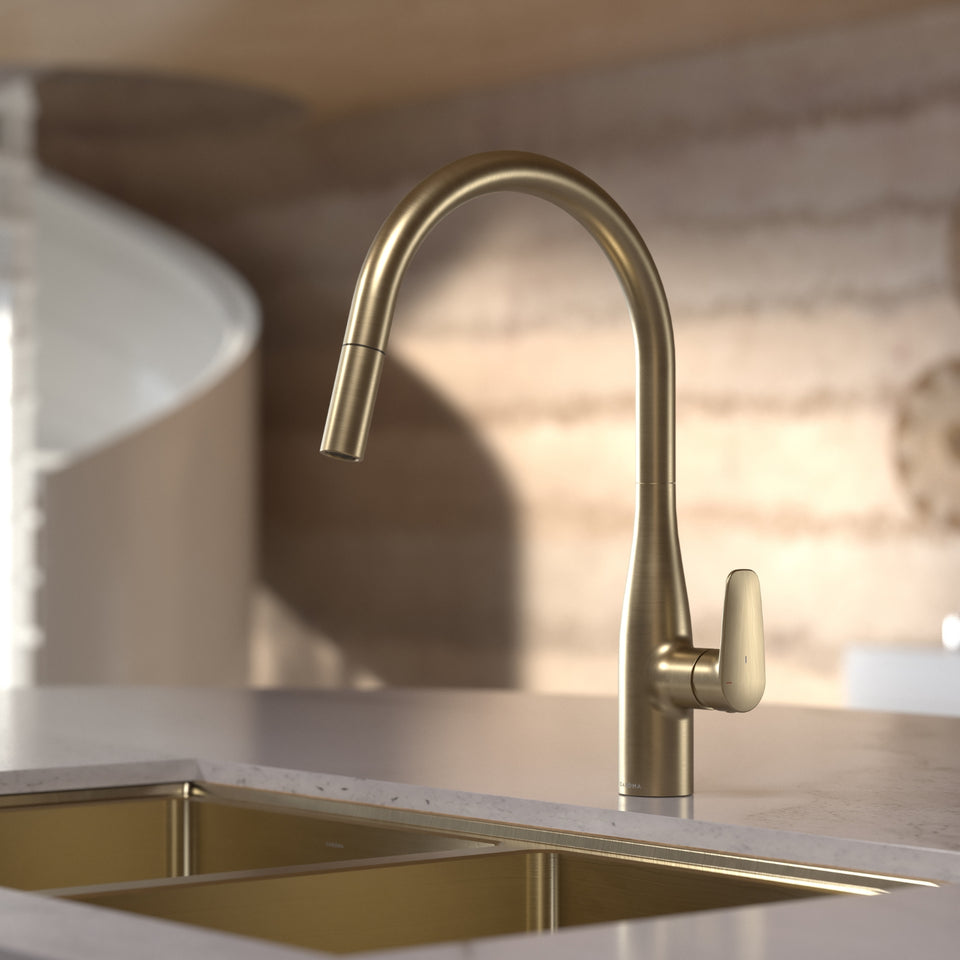 Caroma Contura II Pull Out Sink Mixer - Brushed Brass