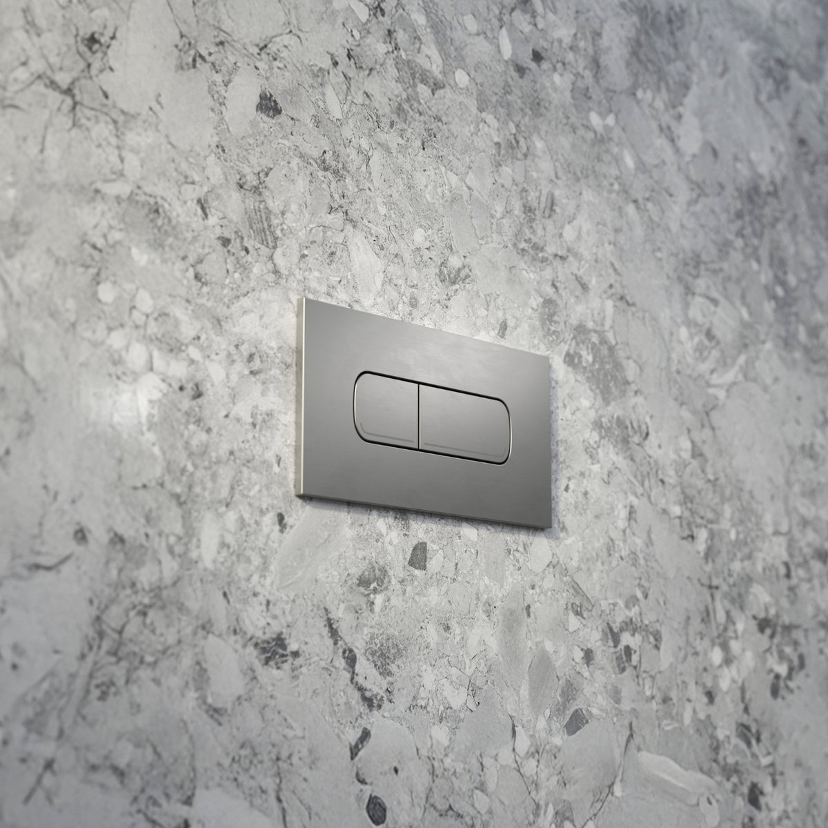 Lifestyle 3 Caroma Invisi Series II® Oval Dual Flush Plate & Buttons (Metal) Brushed Nickel 237078BN - The Blue Space