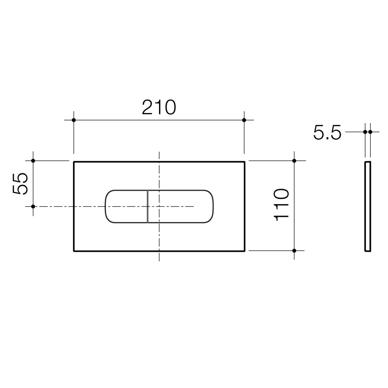 Technical Drawing Caroma Invisi Series II® Oval Dual Flush Plate & Buttons (Metal) Gunmetal 237078GM - The Blue Space
