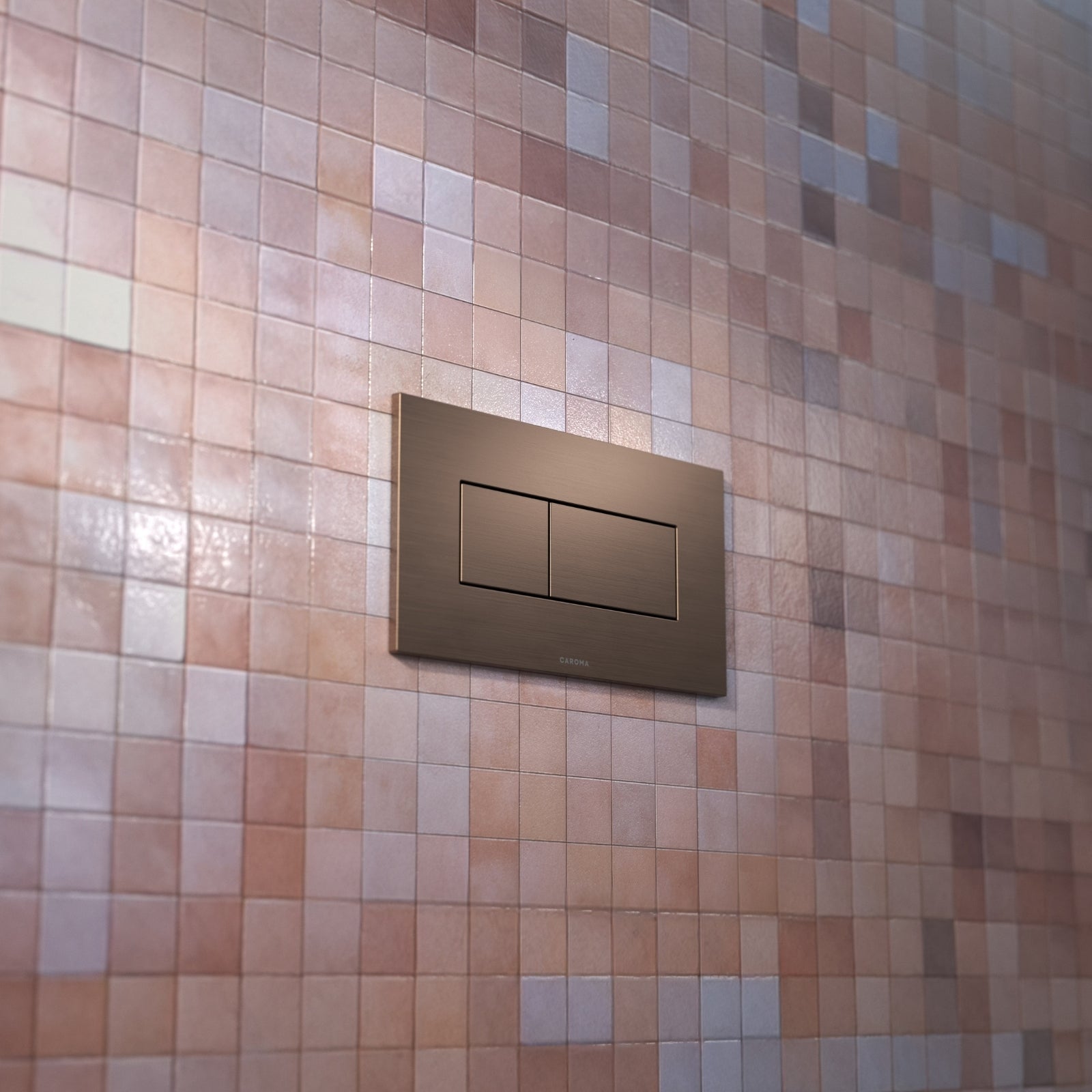 Lifestyle 2 Caroma Invisi Series II® Rectangle Dual Flush Plate & Buttons (Metal) Brushed Bronze 237020BBZ - The Blue Space