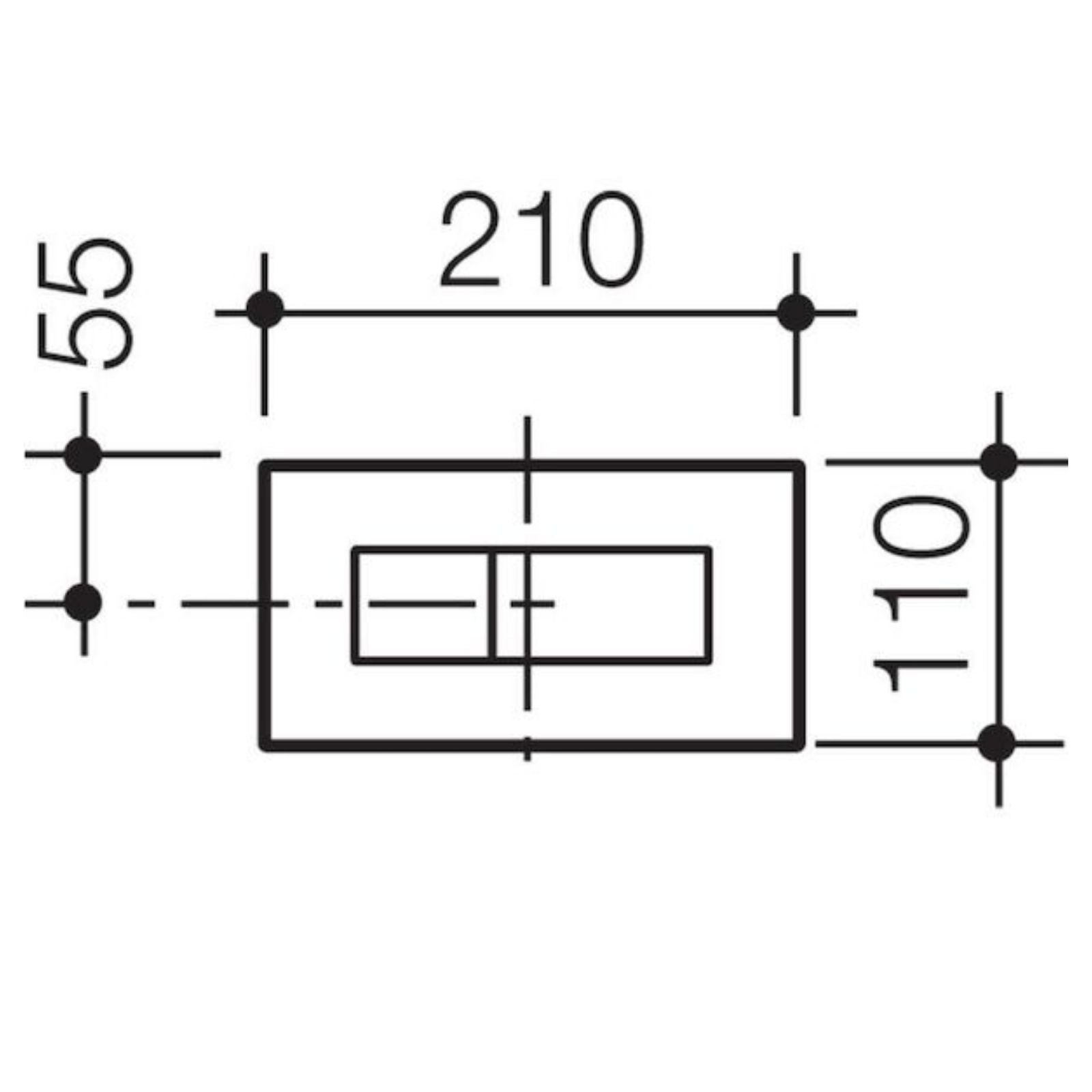 Technical Drawing Caroma Invisi Series II® Rectangle Dual Flush Plate & Buttons (Metal) Matte Black 237020B - The Blue Space