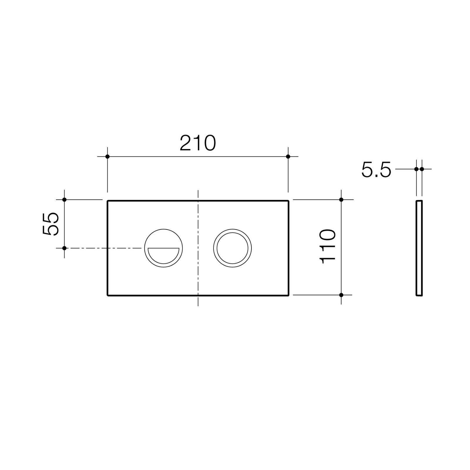 Technical Drawing Caroma Invisi Series II Round Dual Flush Plate & Buttons Brushed Nickel 237088BN - The Blue Space