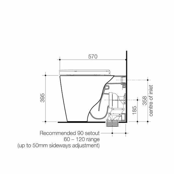 Technical Drawing Caroma Liano Cleanflush Wall Faced Toilet Pan + Seat 829505W/S - The Blue Space