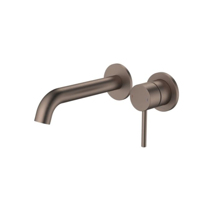 Angle Caroma Liano II 175mm Wall Basin/Bath Mixer - 2 x Round Cover Plates - Brushed Bronze - Sales Kit 96344BBZ6AF - The Blue Space