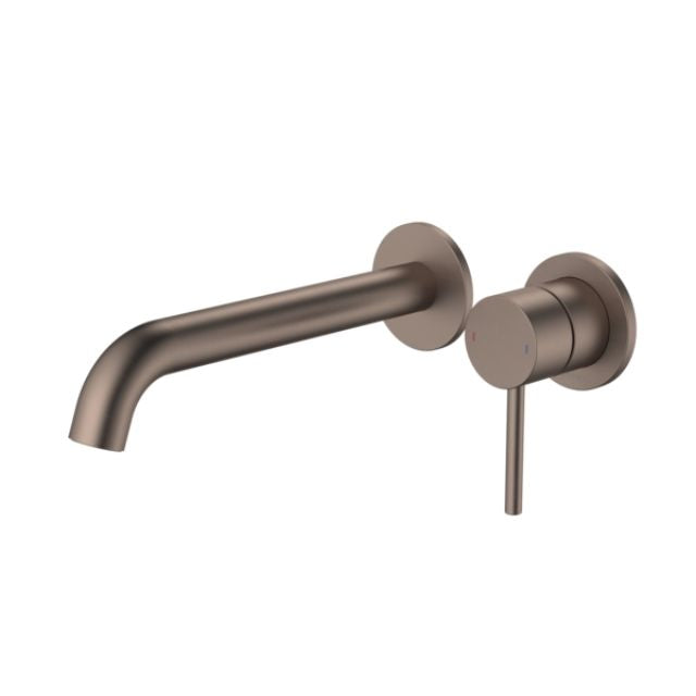 Angle Caroma Liano II 210mm Wall Basin/Bath Mixer - 2 x Round Cover Plates - Brushed Bronze - Sales Kit 96352BBZ6AF - The Blue Space