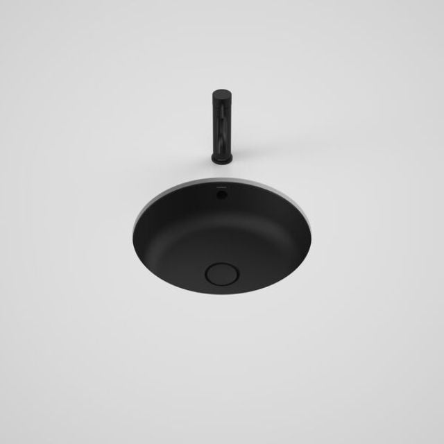 Front Caroma Liano II 440mm Round Under/Over Counter Basin - Matte Black (with Overflow) 852605MB - The Blue Space