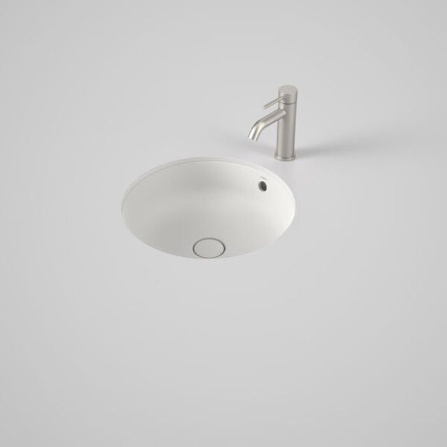 Angle Caroma Liano II 440mm Round Under/Over Counter Basin - Matte White (with Overflow) 852605MW - The Blue Space