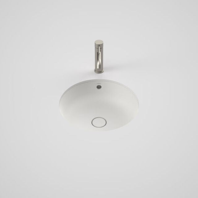 Front Caroma Liano II 440mm Round Under/Over Counter Basin - Matte White (with Overflow) 852605MW - The Blue Space
