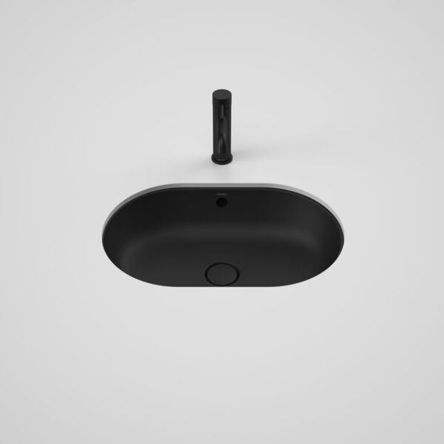 Front Caroma Liano II 580mm Pill Under/Over Counter Basin - Matte Black (with Overflow) 852905MB - The Blue Space