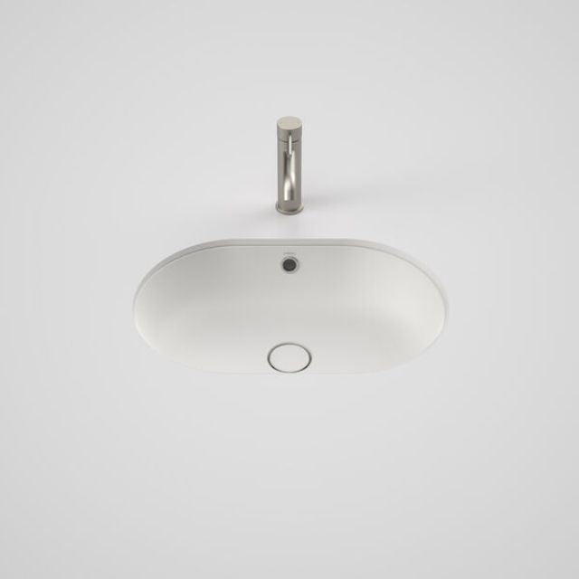 Front Caroma Liano II 580mm Pill Under/Over Counter Basin - Matte White (with Overflow) 852905MW - The Blue Space