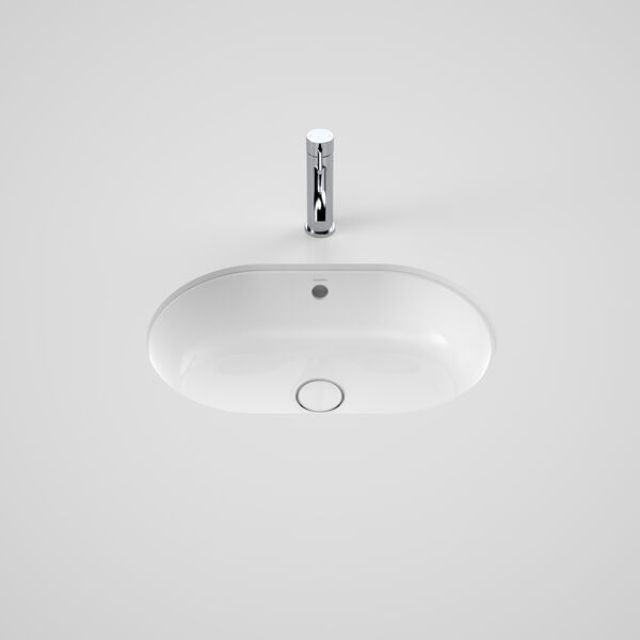 Front Caroma Liano II 580mm Pill Under/Over Counter Basin - White (with Overflow) 852905W - The Blue Space