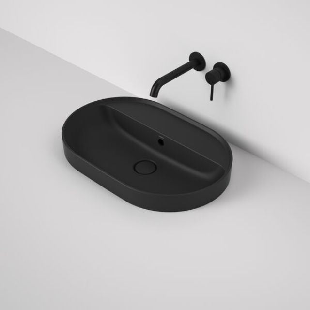 Caroma Liano II 600mm Pill Inset Basin with Tap Landing (0 Tap Hole) - Matte Black (with Overflow) 853105MB - The Blue Space