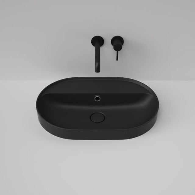 Front With Ring Caroma Liano II 600mm Pill Inset Basin with Tap Landing (0 Tap Hole) - Matte Black (with Overflow) 853105MB - The Blue Space