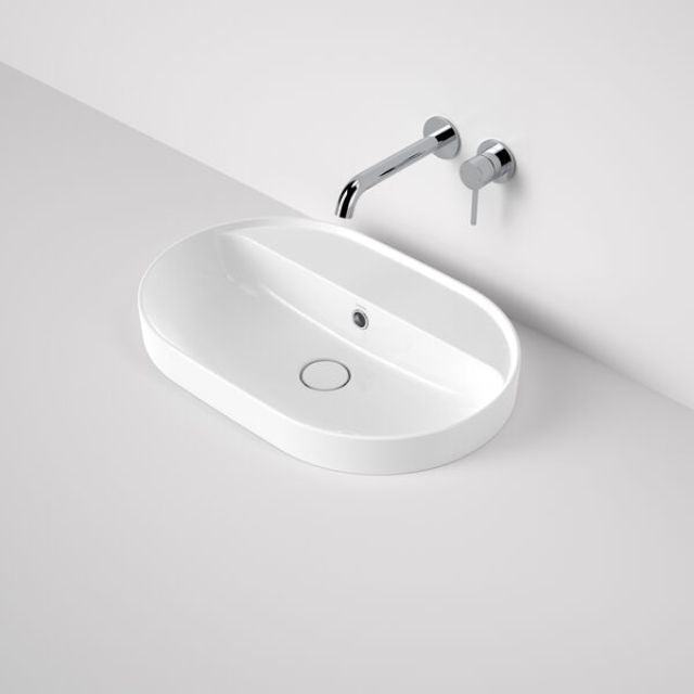 With Ring Caroma Liano II 600mm Pill Inset Basin with Tap Landing (0 Tap Hole) - White (with Overflow) 853105W - The Blue Space
