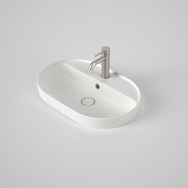 Caroma Liano II 600mm Pill Inset Basin with Tap Landing (1 Tap Hole) and Overflow - Matte White 853115MW - The Blue Space