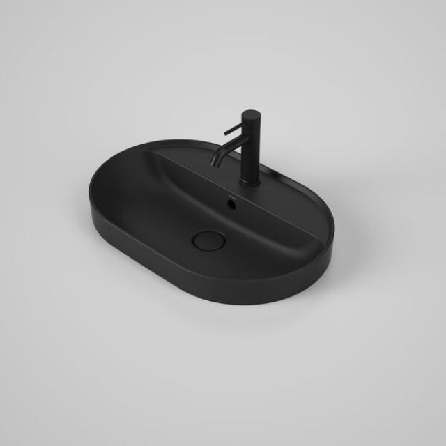 Caroma Liano II 600mm Pill Inset Basin with Tap Landing (1 Tap Hole) - Matte Black (with Overflow) 853115MB - The Blue Space