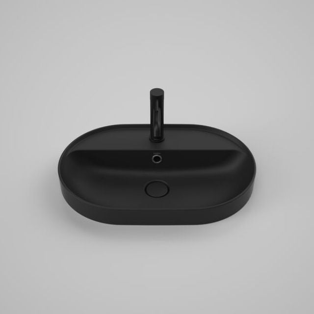Front Caroma Liano II 600mm Pill Inset Basin with Tap Landing (1 Tap Hole) - Matte Black (with Overflow) 853115MB - The Blue Space