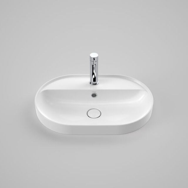 Front Caroma Liano II 600mm Pill Inset Basin with Tap Landing (1 Tap Hole) - White (with Overflow) 853115W - The Blue Space
