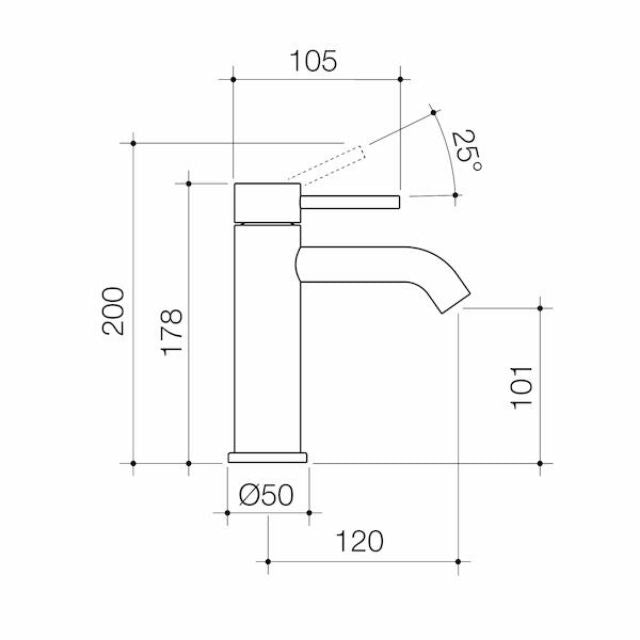 Technical Drawing Caroma Liano II Basin Mixer - Brushed Bronze 96341BBZ6AF - The Blue Space