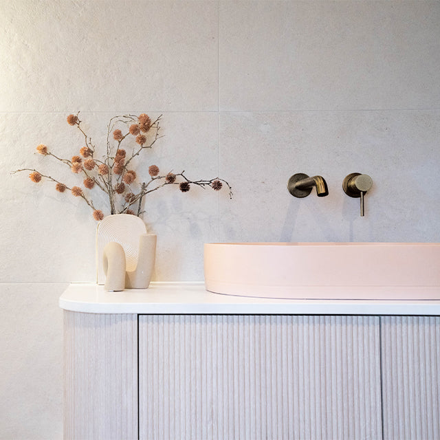 Lifestyle Caroma Liano II Bath/Shower Mixer Brushed Brass - The Blue Space Real Reno