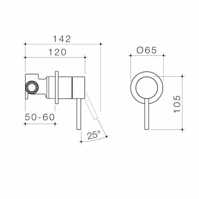 Technical Drawing Caroma Liano II Bath/Shower Mixer - Round Cover Plate - Brushed Bronze 96360BBZ - The Blue Space